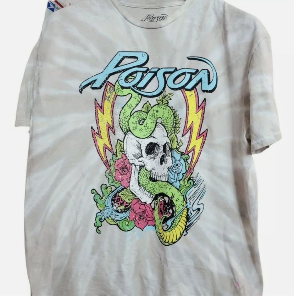 ORIGINAL Poison Men's T-Shirt Graphic Tie & Dye Tee Poison Snake Skull Size XL
